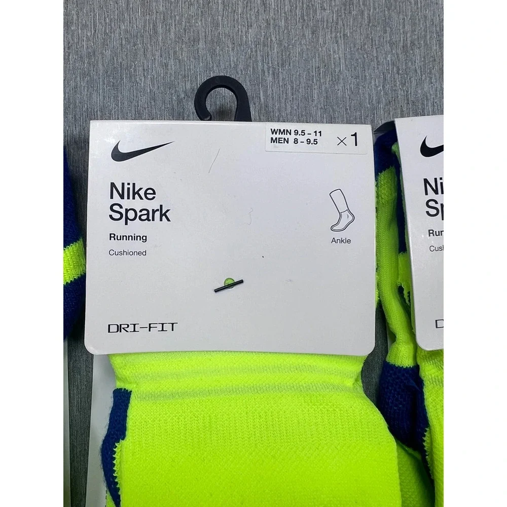 3pk Nike Spark Running Ankle Socks Volt Yellow blue Dri-FIT‎ Mens 8-9.5 W 9.5-11